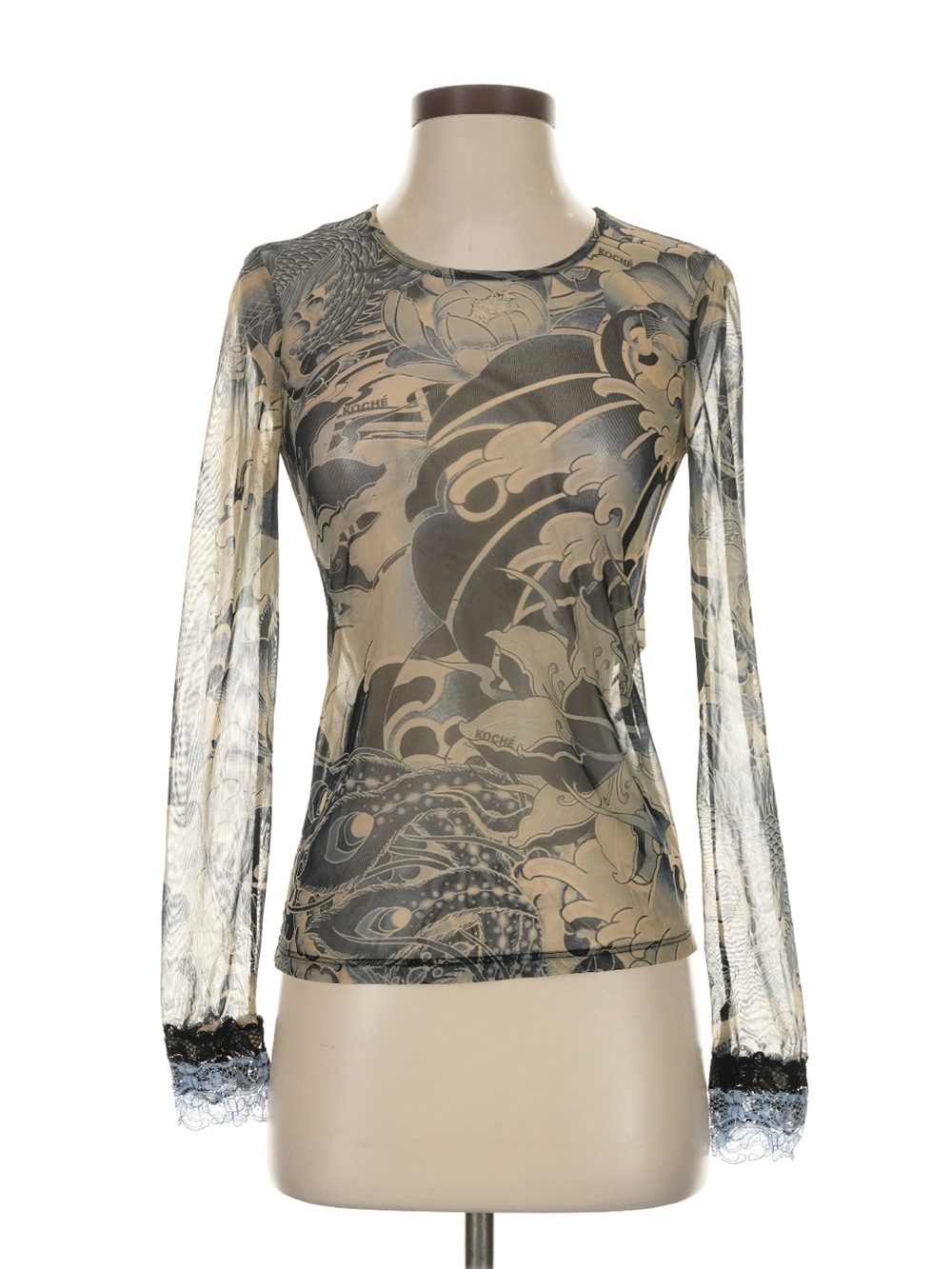 Koché Sheer Tattoo Long-Sleeve Printed Top